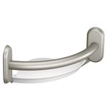 Moen LR2354DBN Bathroom Safety 9-Inch Curved Bathroom Grab Bar with Integrated Corner Shelf, Brushed Nickel