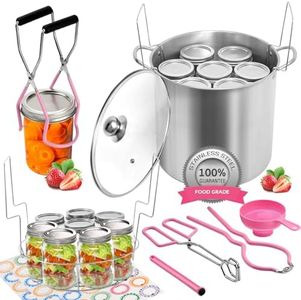 Canning Pot Water Bath Canner with Rack and Lid, 21.5 Quart Stainless Steel Stock Pots, Canning Supplies Starter Kit, Jar Lifter Tongs, Funnels and Full Canning Accessories Tools Set, Pink