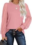 WIHOLL Spring Tops for Womens Fashion 2024 Tunic Cute Valentine Easter Shirts Going Out Lace Sleeve Outfits Pink L