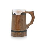 Vintageware Handmade Sheesham Wood Beer Coffee Mug with Stainless Steel Inside (550ml)