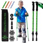 Kid's Trekking Poles – Collapsible Telescopic Walking Sticks for Children – Brightly Colored Hiking Poles Made for Boys and Girls - Includes Carrier Bag and Accessories (Green)