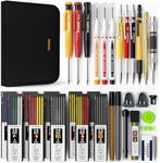 STAGEEK 34 Pack Carpenter Pencil Set with Sharpener, Mechanical Carpenter Pencils with Deep Hole Long-Nib Marker Pens, Carbide Scribe Tool & Construction Pencils for Architect Woodworking with Case