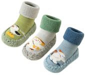 Happy Cherry Newborn Cotton Sock Boots Infant Toddler Floor Socks Indoor Winter House Slipper Shoes Socks Green+Grey+Blue 12-18 Months