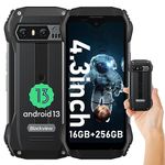 Blackview N6000 Mini Rugged Smartphone Unlocked Canada, 4.3 inch Small Unlocked Cell Phone, 16GB+256GB Android 13 Phones, 4G Dual SIM, 48MP Camera, IP68 Waterproof Cell Phones, 18W Fast Charge, NFC