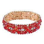 Ever Faith Round Crystal Wedding Vintage Style Floral Stretch Bracelet for Women Red Gold-Tone