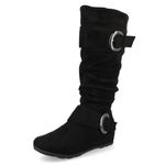Journee Collection Womens Regular Sized and Wide-Calf Slouch Buckle Knee-High Boots black Size: 5.5 UK