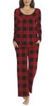 TAOHUADAO Womens Fall 2 Piece Pajama Sets, Long Sleeve Pleated Tunic Tops with Comfy Pants, Lounge Sleepwear Ladies Pjs Sets with Pockets 2XL, Red Check