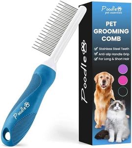 Poodle Grooming Comb - Metal Dematting Comb with Long & Short Stainless Steel Teeth for Removing Matted Hair & Knots, Safe and Gentle for Dogs & Cats