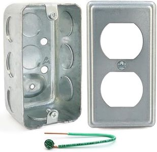 (Pack of Box and Cover) 4x2 Inch Utility Electrical Box, Outlet Box, Duplex Receptacle Cover, Drawn Construction, Ten 1/2 Inch Knockouts, Raised Ground, 1-7/8" Deep, 13 Cu. In. Capacity, Galvanized Steel