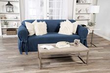 Classic Slipcovers one Piece loveseat slipcover, Denim Blue