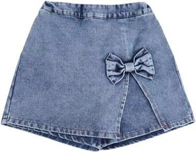 Due Felice Girls Jean Skorts Denim Skirt for Toddler Girls Jean Shorts with Cute Bow Size 4T-10Y (US, Age, 3 Years, Denim Blue)