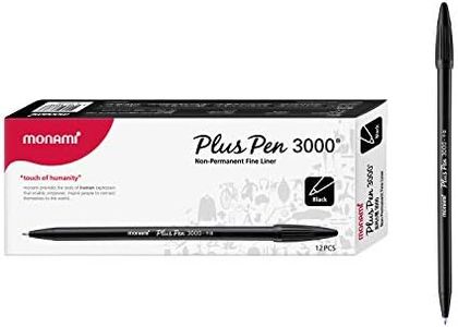 Monami Plus 3000 Office Sign Pen Felt Tip Water Based Ink Color Pen Complete Black Dozen Box (12 pcs)