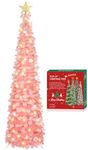 HMASYO 5 FT Pop Up Christmas Tree with Timer Lights, Pink Tinsel Christmas Tree, Collapsible Artificial Pencil Christmas Tree for Indoor Home Apartment Porch Holiday Party Decorations