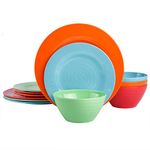 Gibson Home 107279.12 12 Piece Brist Melamine Dinnerware Set of 4, Assorted