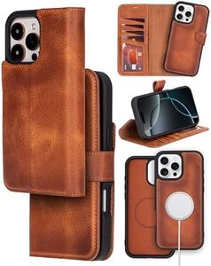 Bayelon Wallet Case for iPhone 16 Pro Max 6.9", Full Grain Leather Wallet Case, Detachable Magnetic Flip Cover, Card Holder, MagSafe Compatible RFID Blocking Genuine Leather Phone Case (Vintage Brown)