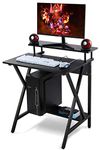 DEFWAY Small Gaming Computer Desk - Mini Computer Desk with Top Monitor Shelf, 30 Inch Gaming Desk for Small Spaces, Black