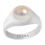 Clara Certified Pearl (Moti) 8.3cts or 9.25ratti Bold Silver Ring for Men and women-20