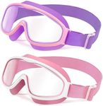 Vvinca 2pc Kids-Goggles with Elastic Fabric Strap, Wide View Anti Fog UV Anti Shattered Lens for Kids Swim Goggles 3-14 Toddlers Girls Boys