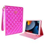 Case for iPad 9th/8th/7th Generation 10.2 inch 2021/2020/2019, Glitter Sparkly PU Leather Crown Bling Folio Stand Cover with Built-in Pencil Holder Auto Wake/Sleep and Multiple Viewing Angles (Pink)