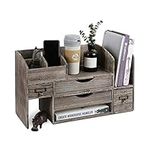 Ikee Design Large Adjustable Wooden Desktop Organizer for Office Supplies, Storage Shelf Rack Book Shelf, Stationary Compartment Holder, Coffee Color