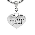 "Heart 2 Sided w/Color Rhinestone Family Charm" Compatible for Most European Snake Chain Bracelets (Choose From Menu) ("Special Friends" Charm Bead)