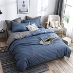 Meiju Simple Double Duvet Covers Set, Bedding Set 3 Pieces with 2 Pillowcases Single Super King Size Bed Microfiber Polyester Breathable Zipper Easy Care (Blue Solid Color,Single- 135x200cm)