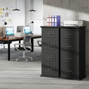 Tribesigns 4-Drawer File Filing Cabinet Set of 2, Vertical File Cabinet Hofice Wood Filing Cabinet for A4 /Letter Size Narrow Tall File Storage for Honhe Office, Black