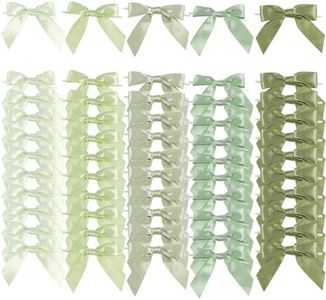 AIMUDI 5 Colors Sage Green Twist Tie Bows 3.5" Premade Satin Ribbon Bows for Gift Wrapping Pre-Tied Green Bows for Crafts, Wedding Decoration, Baby Shower, Birthday, Party Favors, Spring - 50 Counts