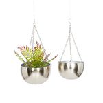 Deco 79 51931 Modern Bowl-Shaped Hanging Planters, 9" W x 6" H, Silver