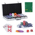 SILVER VALLEY Texas Holdem Poker Set, 300 Piece Set in Aluminium Case with 11.5g Heavyweight Chips, 1 double-sided reversible Flet Mat, 2 Decks Playing Cards, 5 Dice, Dealer, Big Small Blind Button