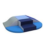 FDP SoftScape Playtime All Around Climber for Crawling Infants and Toddlers, Beginner Indoor Active Play Soft Foam with Step and Slides, Growing Minds and Motor Skills (6-Piece) - Navy/Powder Blue