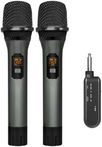 VeGue Wireless Microphone, UHF Cordless Dual Handheld Dynamic Mic Set with Rechargeable Receiver, for Karaoke Party, Voice Amplifier, PA System, Singing Machine, Church, Wedding, Meeting, 200ft (WM-2)