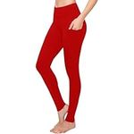 SATINA High Waisted Leggings for Women with Pockets | Women’s Leggings with Pockets | Yoga Pants | Regular & Plus Sizes Red