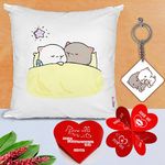 KivStar Peach and Goma Mochi Cat Pillow Cushion, Gifts for him, Boyfriend, Girlfriend, Valentines Gift for Girlfriend, Valentine Pillow for Couple | Peach Goma Pillow and Card, Keychain Design-13