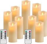 STARRYHOMY Flameless Candles Set of 9 Ivory Dripless Real Wax Pillars Include Realistic Dancing LED Flames and 10-Key Remote Control with 24-Hour Timer Function 400+ Hours by 2 AA Batteries