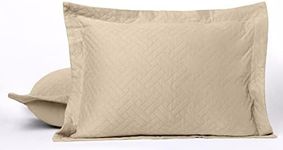 Threadmill Cotton King Pillow Shams Set of 2 | Luxury All-Season 100% Cotton Pillow Covers | Criss Cross Lightweight, Soft, Cozy Decorative Bed Pillow Shams | Beige