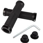 Bike Grips, Non-Slip Rubber Mountain Bike Grips with Bike Handlebar Plugs and Wrench, Bike Handlebar Grip for BMX MTB Mountain Road Scooter Foldable Bicycle Black