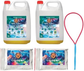 Bubble Brothers Bottiglia di Ricarica per Bolle di Sapone, 5 l Liquido per Bolle di Sapone, per Bolle di Sapone, Soluzione per Bolle di Sapone Stabile (2 x 5 Litri + 2 Polvere + 1 Bacchetta)