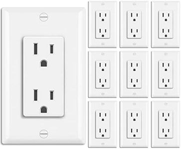 BESTTEN 10 Pack -15 Amp Decor Receptacle Outlet for Residential and Commerical Use, 15A/125V/1875W, Standard Electrical Wall Outlet, Decorative Wallplate Included, cUL Listed, White