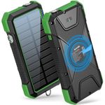 BLAVOR Solar Charger Power Bank 18W, QC 3.0 Portable Wireless Charger 10W/7.5W/5W with 4 Outputs & Dual Inputs, 20000mAh External Battery Pack IPX5 Waterproof with Flashlight & Compass (Dark Green)