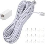 Ubramac 15 Feet Long Telephone Extension Cord Phone Cable Line Wire, with Standard RJ11 Plug and 1 in-Line Couplers and 15 Cable Clip Holders-White