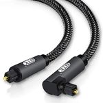 EMK 90 Degree Optical Audio Cable Nylon Braided Digital Audio Optical Cable/Toslink Cable for Sound Bar, TV, PS4, Xbox Playstation & More Grey(1ft/0.3m)