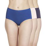 NYKD Cotton Anti-Microbial Panties for Women, Seamless, High Rise, Full Brief, Stretch Full Rear Coverage with Inner Elastic Panty (Combo Pack of 3) Full Brief, NYP036, Navy, Grey,Nude, M, 1N