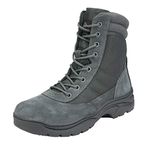 NORTIV 8 Men's Work Boots Leather Motorcycle Combat Boots Side Zipper Outdoor Boots Dark Grey Size 10 US / 9 UK Trooper