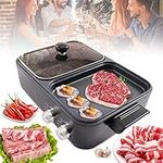 Lilyeriy Hot Pot with Grill,220V Electric Hot Pot Multifunction Nonstick Grill Indoor Barbecue Shabu Shabu Korean BBQ Separate Dual Temperature Control Electric Pot for 2-4 People