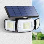intelamp Solar Security Light Outdoor Motion Sensor 3 Modes Wall Lights with 3 Adjustable Heads, Dual Sensor, IP65 Waterproof Solar Flood Light for Gifts Front Door Garden Garage Fence