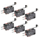 BUYGOO 6Pcs V-156-1C25 Micro Limit Switch, Microwave Door Switch, Micro Switch with Hinge Roller Momentary SPDT Snap Action for Arduino CYT1046