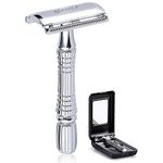 BAILI Classic Double Edge Safety Razor Wet Shaving Kit +1 Swedish Blade +Mirrored Travel Case BD176