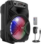 Portable Bluetooth PA Speaker System - 300W Rechargeable Indoor/Outdoor Bluetooth Portable PA System w/ 8” Subwoofer 1” Tweeter, Microphone In, Party Lights, MP3/USB, Radio, Remote - Pyle PPHP836B