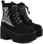 rui yue Womens Platform Boots Round Toe Chunky Ankle Boots Punk Boots Lace Up&Zipper Combat Boots, Black-cx, 10